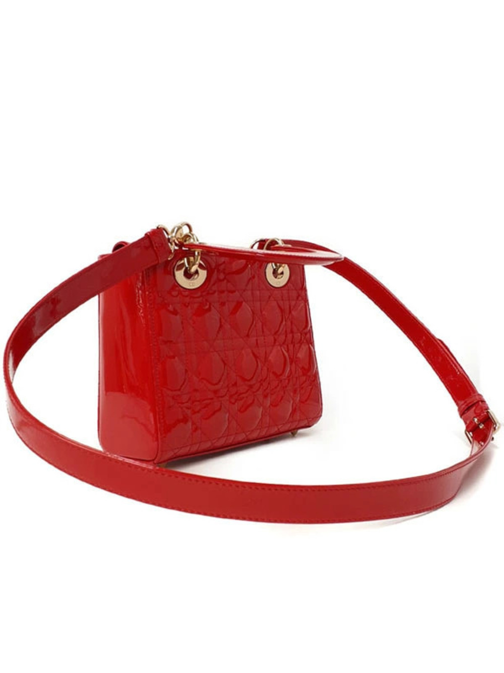 Christian Dior Patent Cannage Lady Dior Bag bright Cherry Red - Picture 2 of 9
